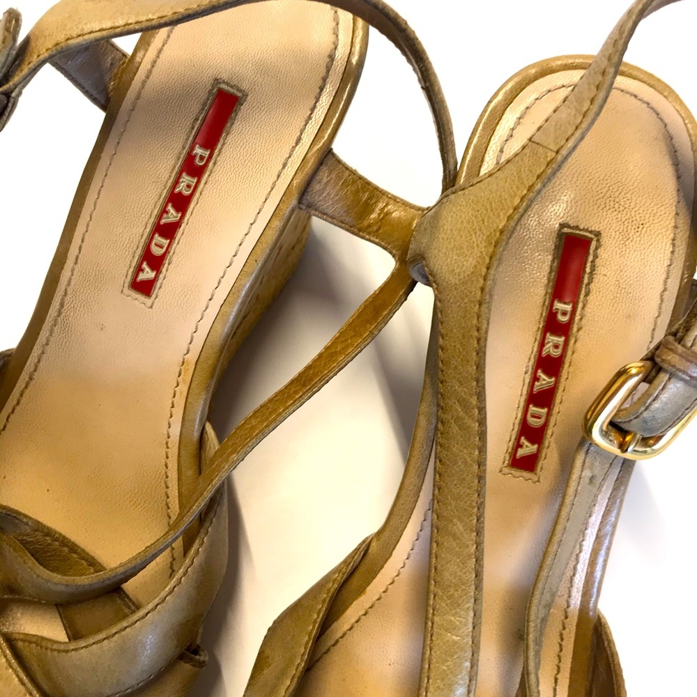 PRADA Leather Wedge Sandal Heels - Picture 6 of 9